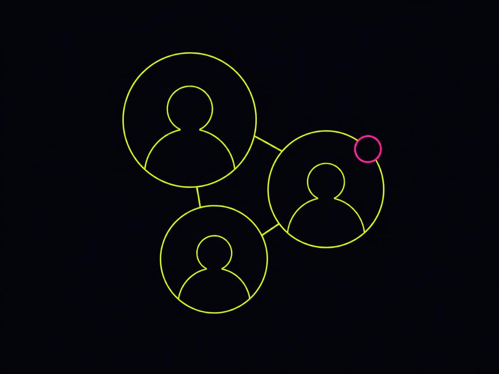 Three connected avatar rings in citron with one magenta accent